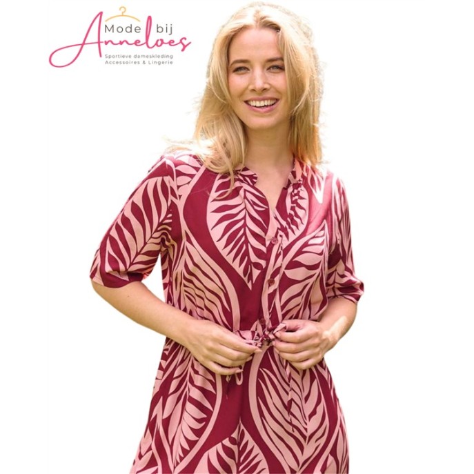 FOS Jurk 7846 Lalia bladprint Plum